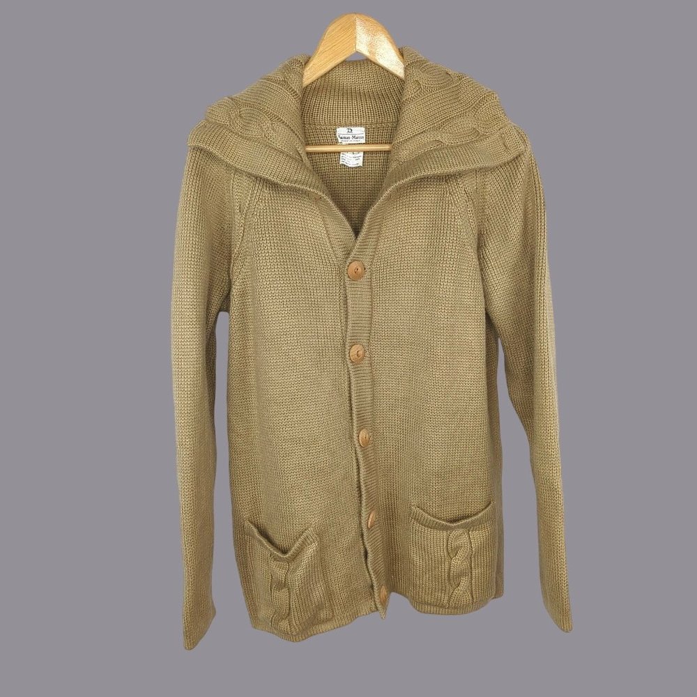 Vintage Knit Tan Cardigan Sweater Medium Long Sleeve